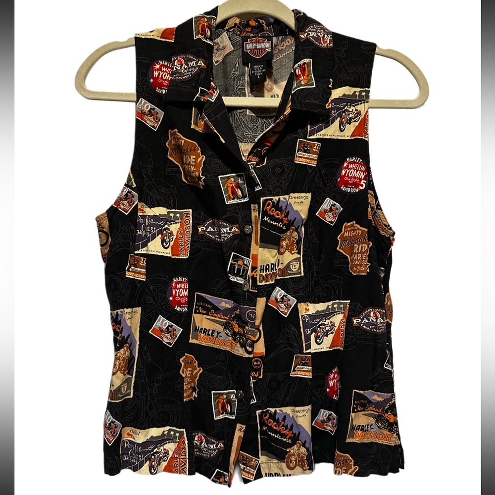 Harley Davidson vintage women’s sleeveless button up top/vest size L